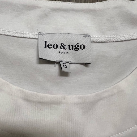 Leo & Ugo Paris White Pink Round Neck Embellished Women's Top Cap Sleeve Shirt L - Picture 6 of 11